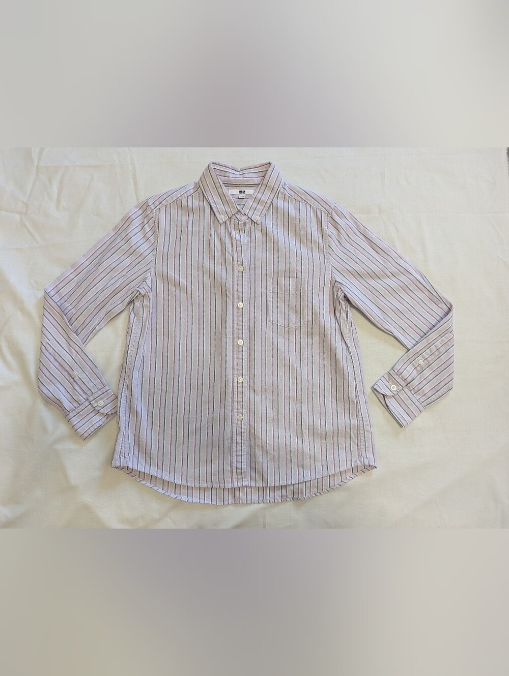 UNIQLO Purple Striped Button Down Shirt 100% Cotton Long Sleeves Fits US S/M